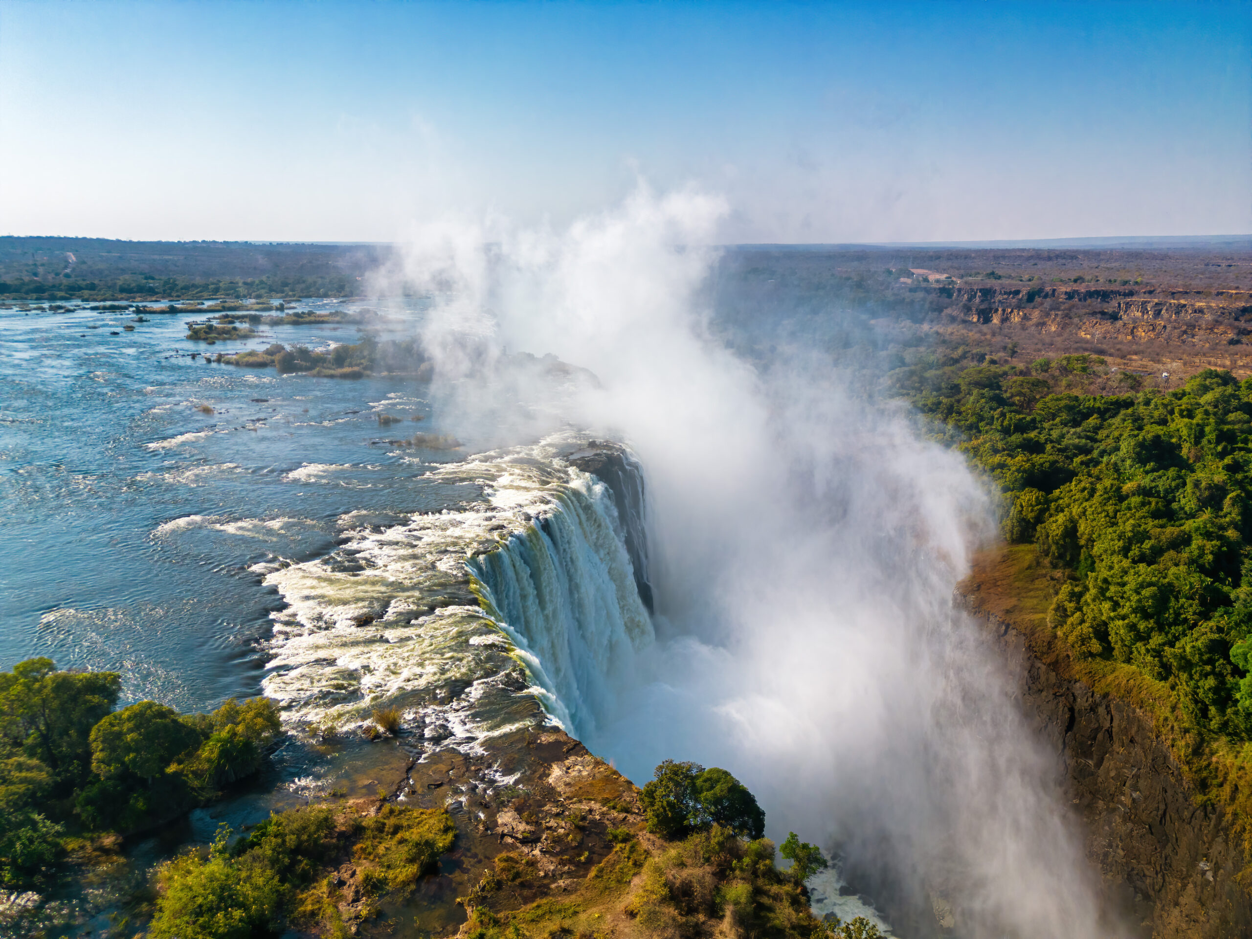 The Victoria Falls is the largest curtain of water in the world, the falls and the surrounding area is the National Parks and World Heritage Site